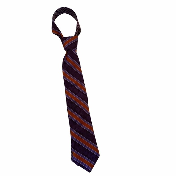 Robert Graham Purple Striped Floral Silk Tie 60” Length - Picture 2 of 9